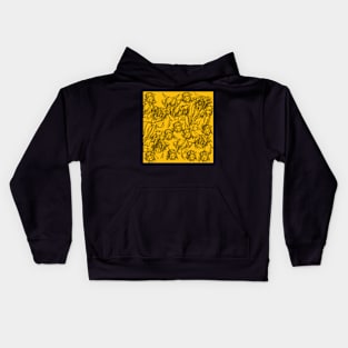 Doodled Highland Cows Pattern Yellow Kids Hoodie